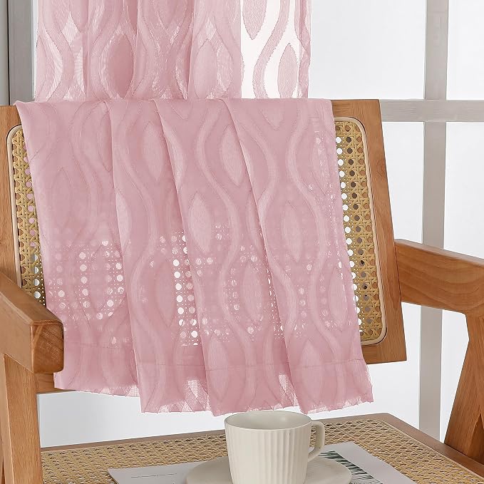 Aiyufeng Pink Curtains Kitchen 14 Inch Length, Clip Jacquard Chic Wavy Line - Image 7