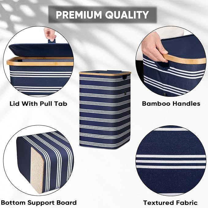 BALEINE Laundry Hamper with Lid, Tall Laundry Baskets with Bamboo Pull Handles - Image 3
