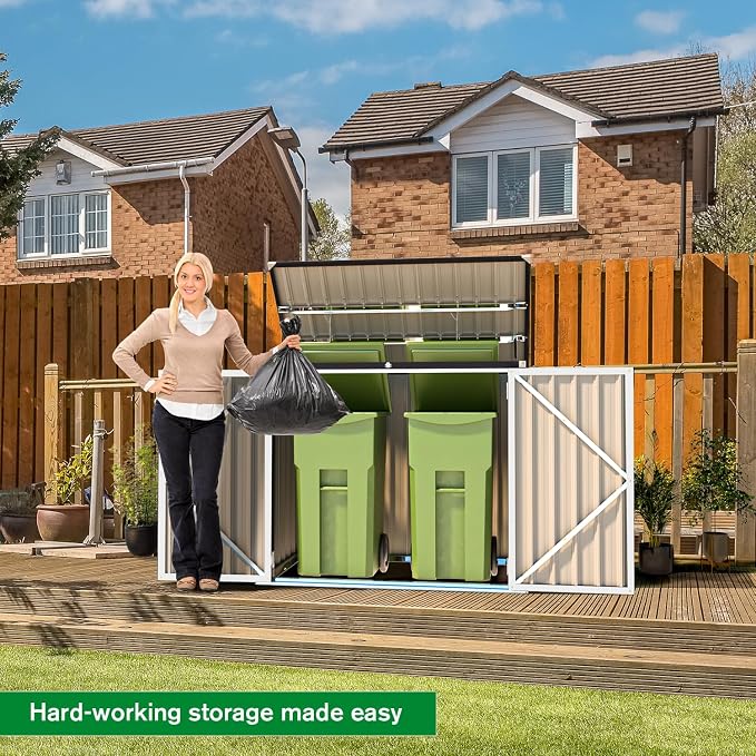 AECOJOY Outdoor Trash Can Storage Shed, 46 Cu.Ft White Trash Can Storage Shed - Image 3