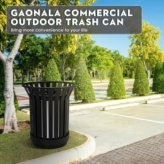 25.2IN Large Round Large Outdoor Trash Can, Heavy Duty Metal Slatted Garbage - Image 7