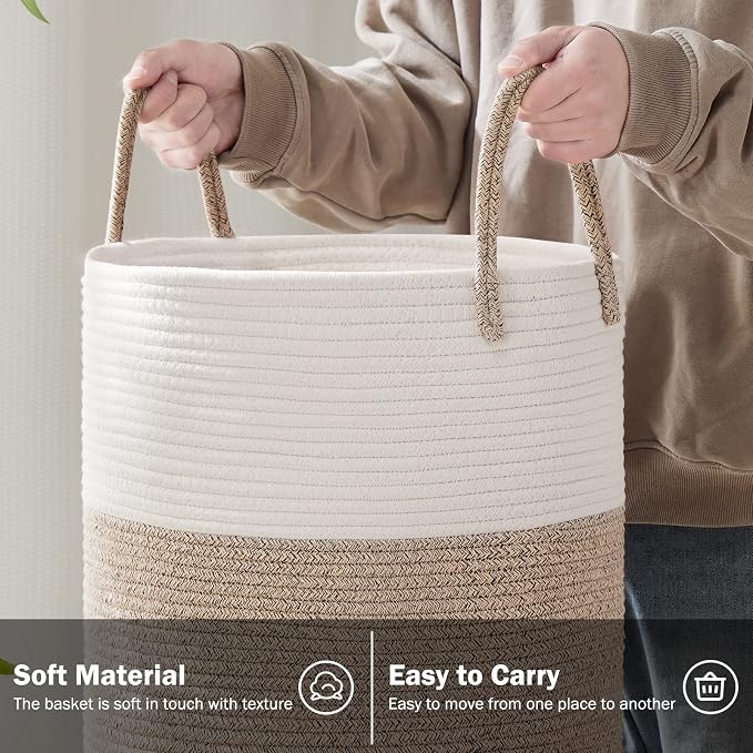 YOUDENOVA Woven Rope Laundry Hamper Basket, 72L Tall Luandry Basket, Baby - Image 3