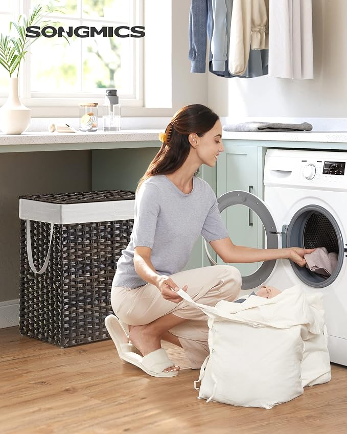 SONGMICS Laundry Hamper with Lid, 90L Clothes Hamper with 2 Removable Liner Bags - Image 2