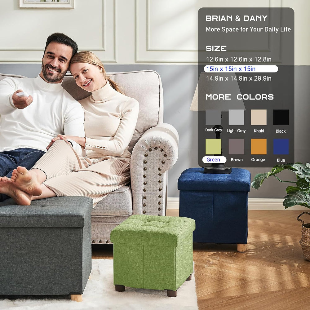 BRIAN & DANY 15 Inches Ottoman with Storage, Square Small Storage Ottoman...