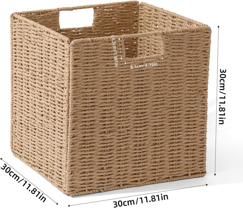 12x12x12in Wicker Storage Baskets for Shelves, Set of 2 Hand-Woven Paper Rope...