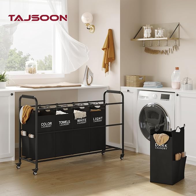 Tajsoon 5 Bag Laundry Sorter Cart, 5 Section Laundry Hamper - Image 2