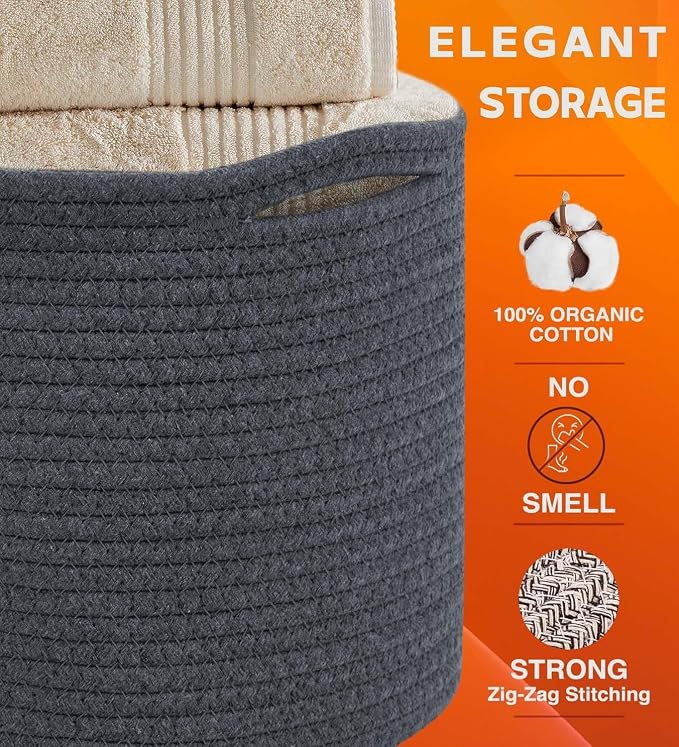 CHAT BLANC Cotton Rope Baskets for Organizing | Storage Baskets for Shelves | - Image 3
