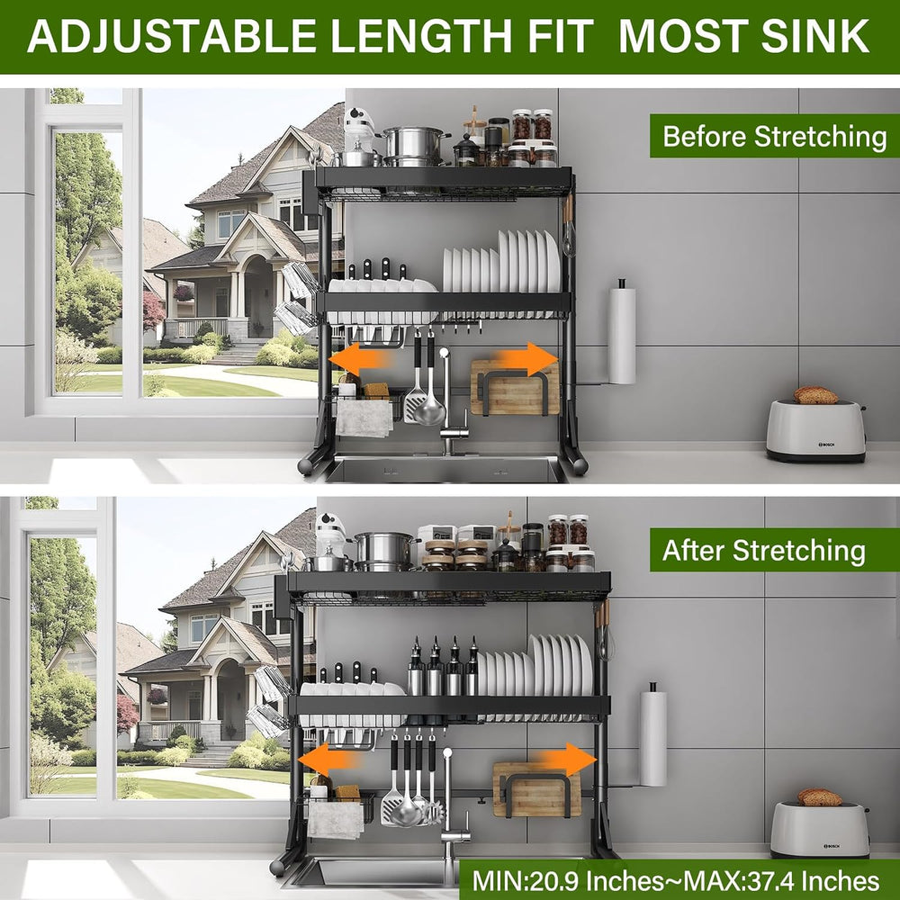 Over Sink Dish Drying Rack, 3-Tier Full Stainless Steel Drainer Dish Rack Adj...