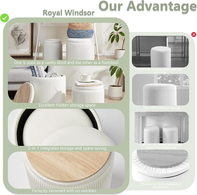Round Ottoman with Storage Set of 2, Vanity Stool with Storage - Image 7