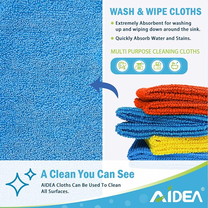AIDEA Microfiber Cleaning Cloth 50PK, Dusting Cloth Drying Towel, All Purpose - Image 2