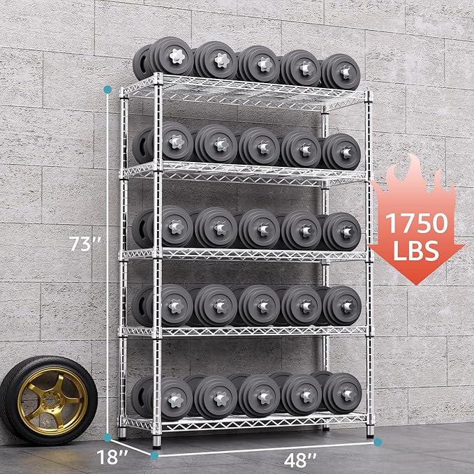 1750 LBS Storage Shelves 5-Tier Utility Shelving Unit Steel Organizer Wire Rack - Image 3
