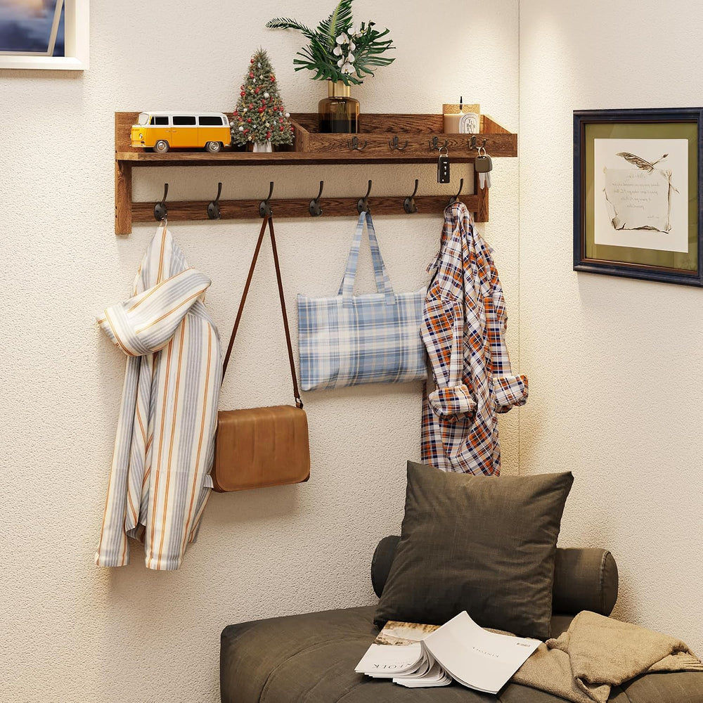 AMBIRD Coat Rack Wall Mount, 35 inch Large Wall Hooks with Shelf, Entryway Sh...