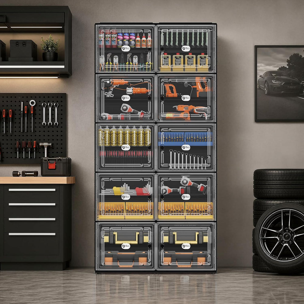 Black Shoe Storage Cabinet for 40 Pairs with Magnetic Clear Doors