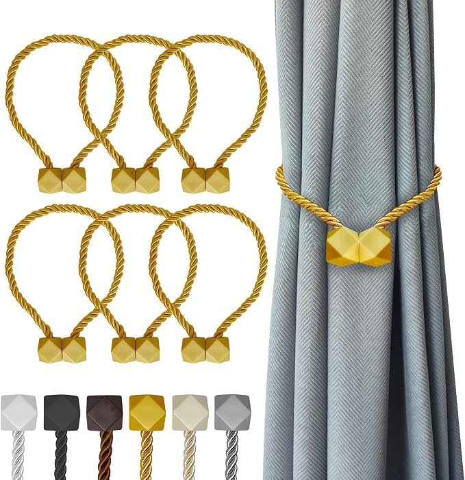 Hion Magnetic Curtain Tiebacks Golden 6 Pack, Curtain Tiebacks Buckles by Hion