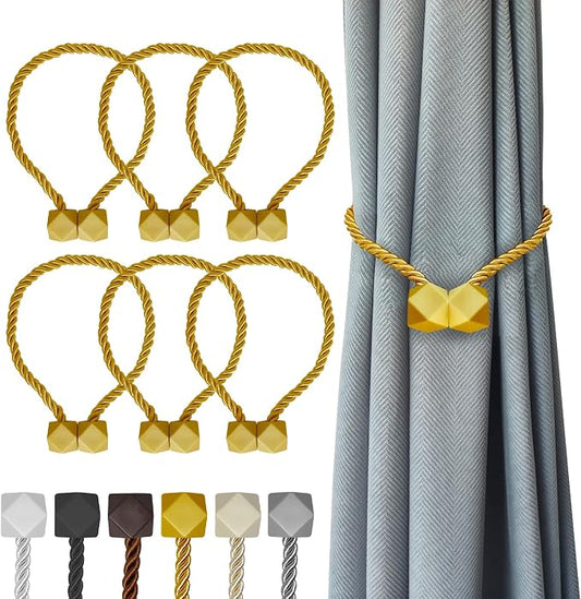 Hion Magnetic Curtain Tiebacks Golden 6 Pack, Curtain Tiebacks Buckles by Hion