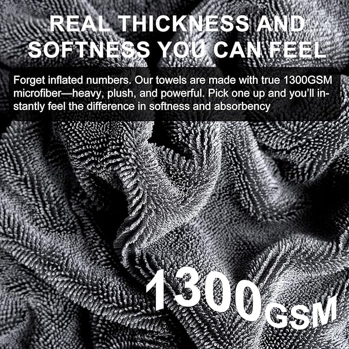 2 Pack XL Car Drying Towel – 1300GSM Ultra Absorbent Microfiber, Twisted Loop - Image 4