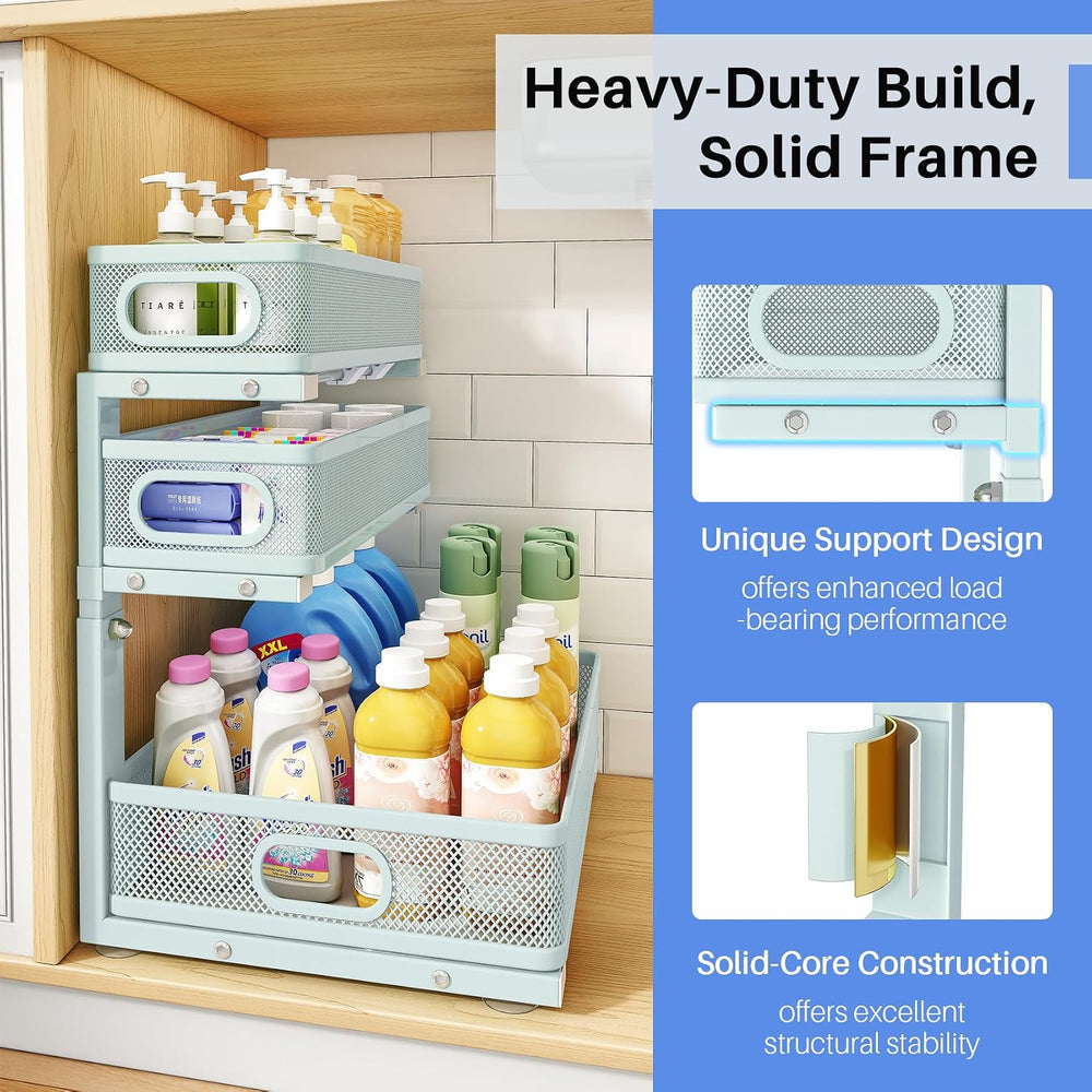 Under Sink Organizer, 3-Tier Thickened Metal Pull out Cabinet Organizer Shelf...