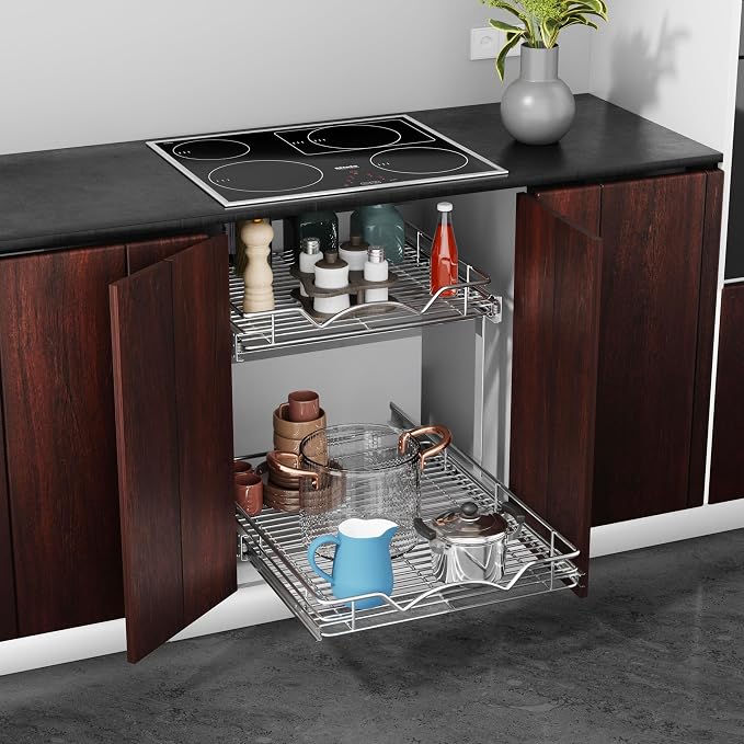 HOLDN’ STORAGE Two Tier Pull Out Cabinet Organizer, Individual Sliding Drawers