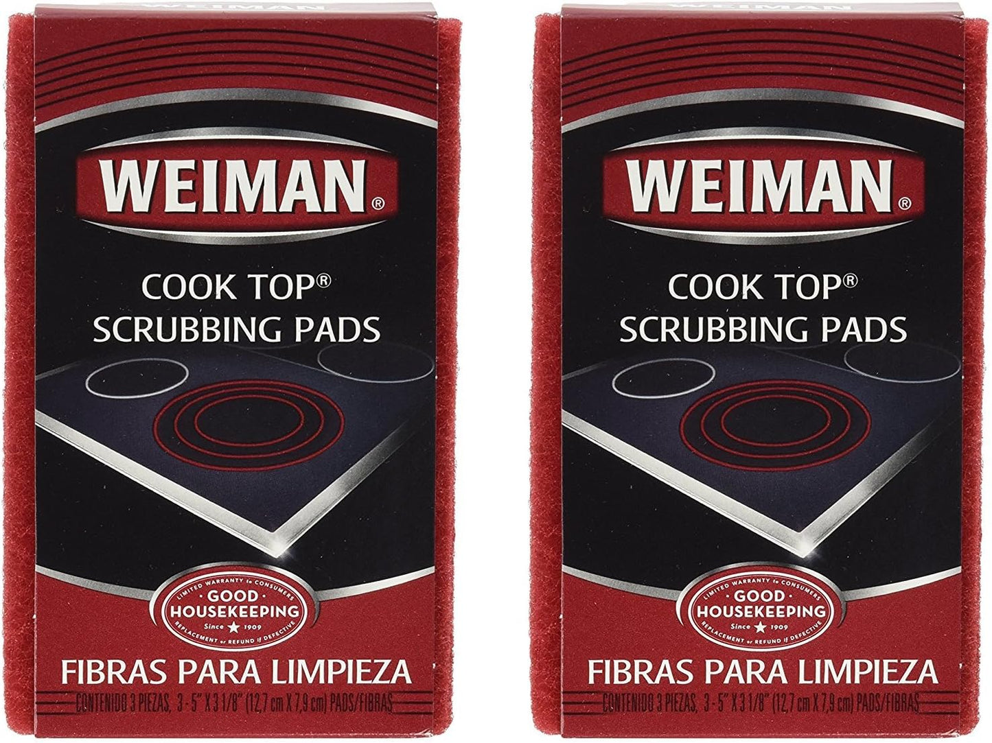 Weiman Ceramic & Glass Cooktop Cleaner, 3 Count, 2 Pack - Cut Through The Toughest Stains - Scrubbing Pads Carefully Wipe Away Residue