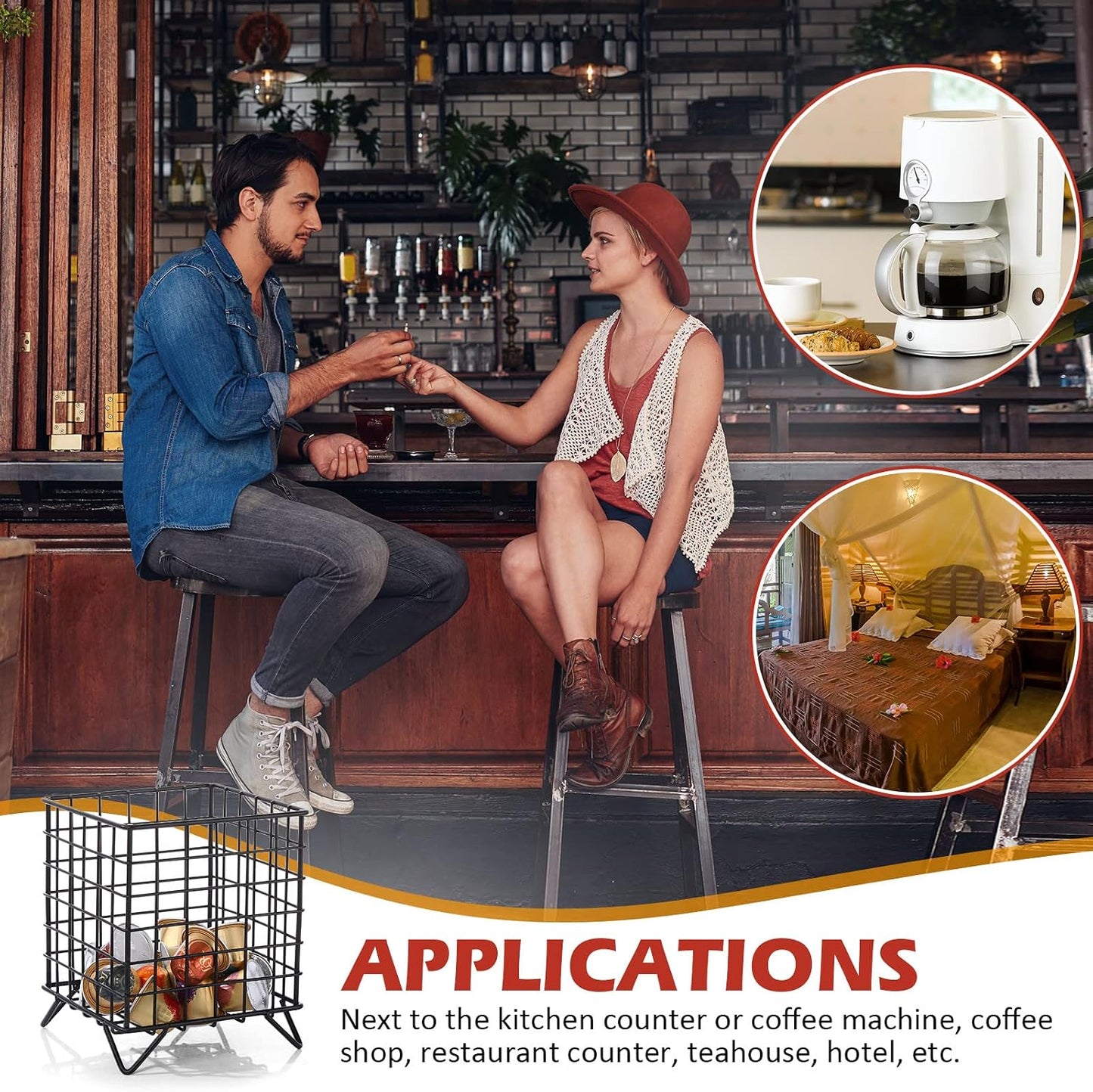 Zubebe 4 Pcs Coffee Pod Holder Large Capacity Coffee Pod Basket Wire Organizer Capsule Cages Metal Storage Capsule Basket, 5.3 x 5.3 x 6.3 In (Black)