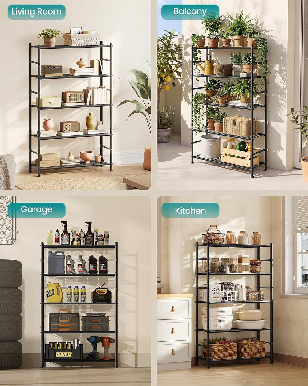 SONGMICS 5-Tier Storage Shelves, Adjustable Metal Wire Shelving Unit