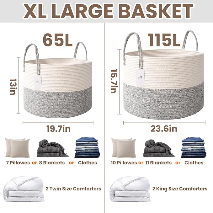 Woven Blanket Basket, 65L Large Rope Storage Bin - Image 2