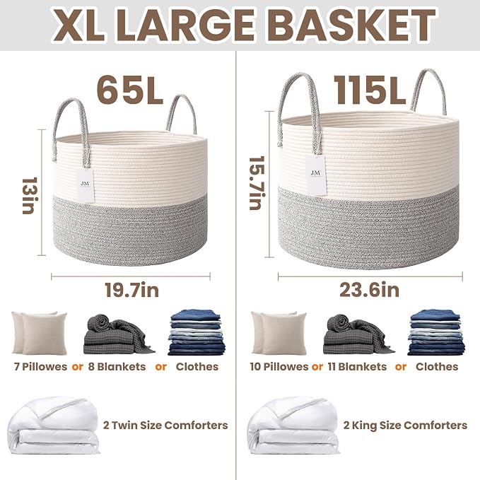 Woven Blanket Basket, 115L Large Rope Storage Bin - Image 2