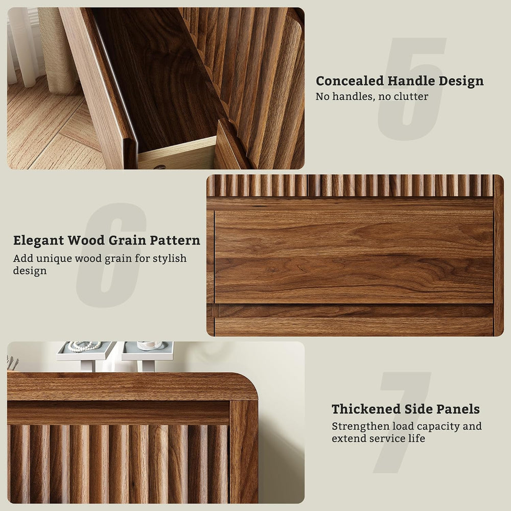 LYNSOM Walnut Fluted 9 Drawer Dresser for Bedroom, Curved Edge, 50" Wide