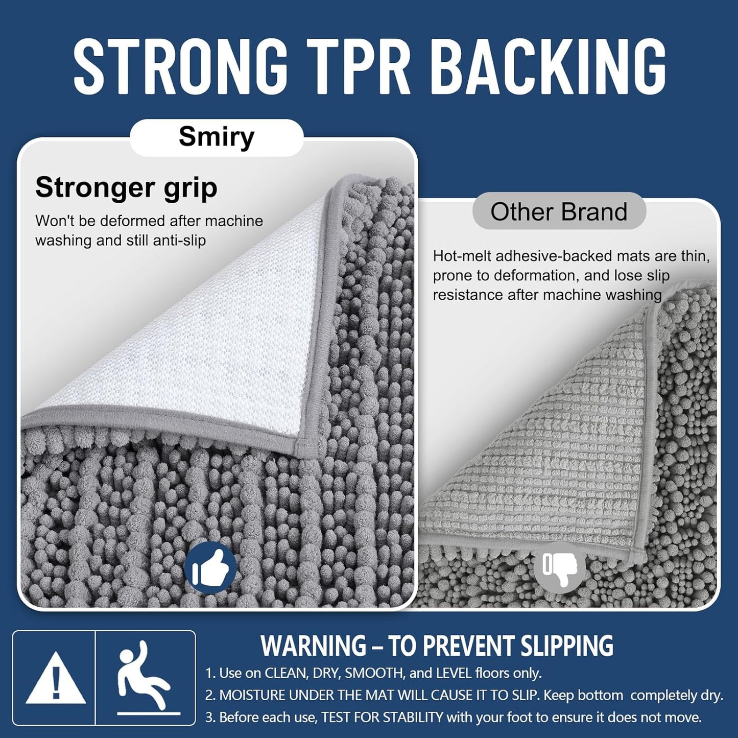 Smiry Bathroom Rugs Mat 30x20, Extra Soft Absorbent Chenille Bath Rugs, Non Slip Rubber Backing Machine Washable Quick Dry Bath Mats for Bathroom Floor, Tub, Shower, Home Decor Accessories, Grey