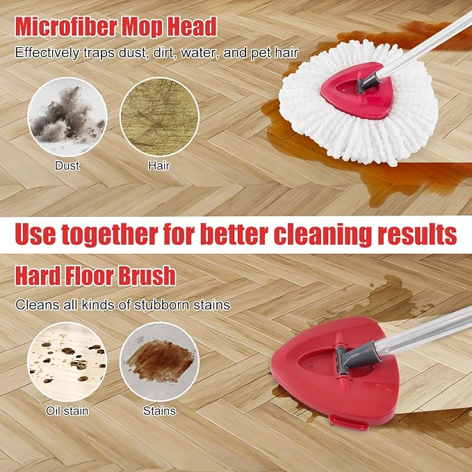 Spin Mop Replacement Handle, 2 Pack Mop Head&Base Scrub Brush 4-Section - Image 6