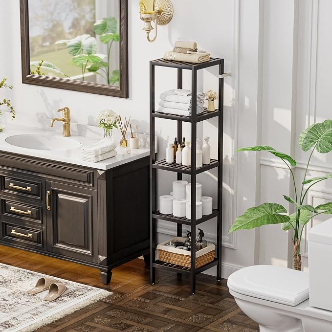 SMIBUY Bathroom Storage Shelf, 5-Tier Bamboo Rack Organizer - Image 2