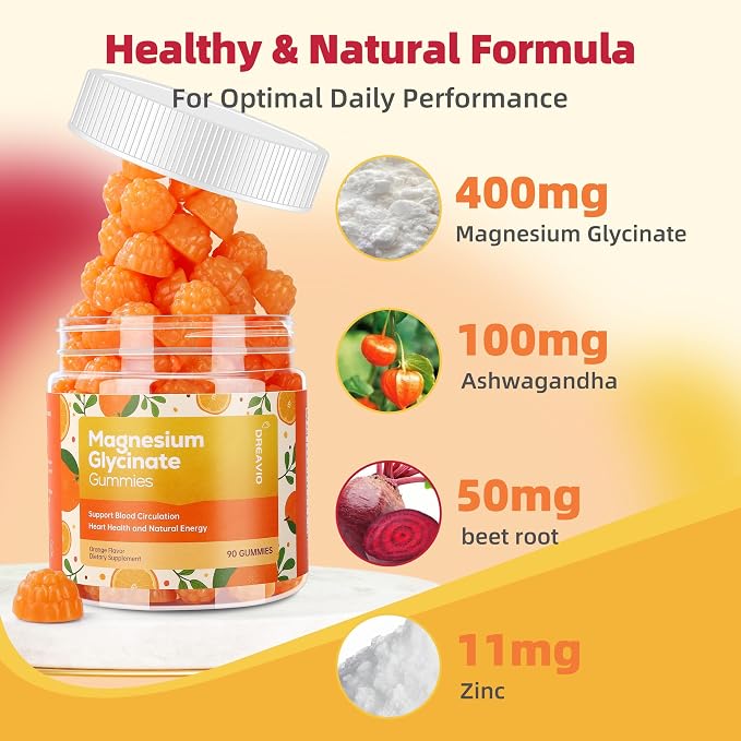 90 Count Magnesium Glycinate Gummies 400mg w/Ashwagandha Supplement - Image 2