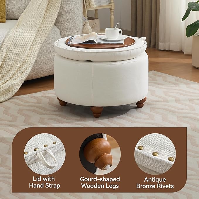 24Inch Round Storage Ottoman - Image 3