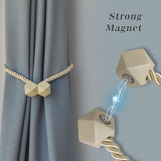Hion Magnetic Curtain Tiebacks White 6 Pack, Curtain Tiebacks Buckles Holdbacks - Image 3