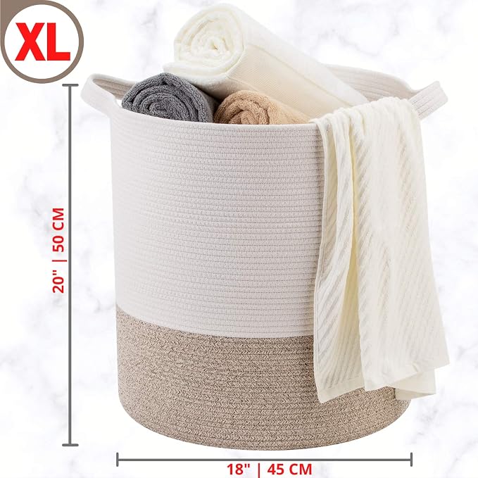 MINTWOOD Design 83L Extra Large 20x18 Inches Decorative Woven Cotton Rope Basket - Image 2