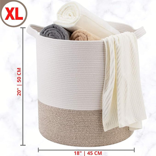 MINTWOOD Design 83L Extra Large 20x18 Inches Decorative Woven Cotton Rope Basket - Image 2