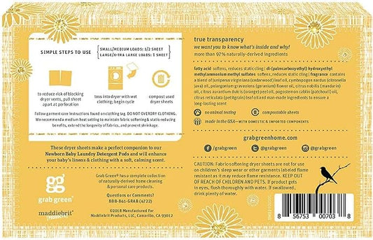 Grab Green Newborn Baby Dryer Sheets, 120 Sheets, Chamomile Scent, Plant and - Image 2