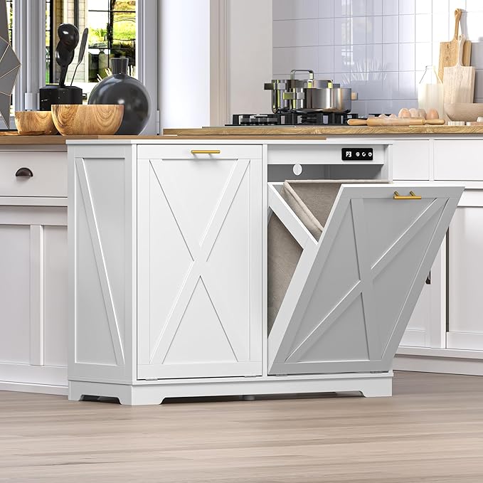 Tilt Out Trash Can Cabinet for 2 Bins, Hidden Recycle Garbage Bin Enclosure - Image 6