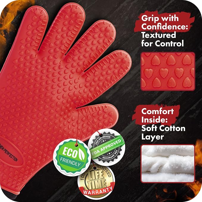 KITCHEN PERFECTION S Silicone Smoker Oven Gloves -Extreme Heat Resistant BBQ - Image 4