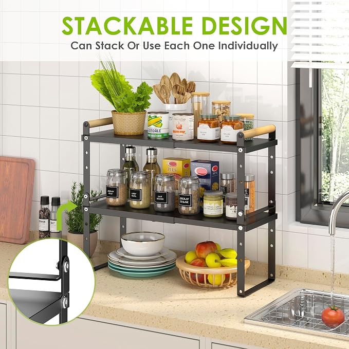 DOLALIKE Expandable kitchen Countertop Organizer, Stackable Cabinet Shelf - Image 4