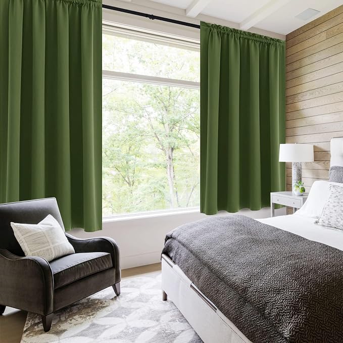 DWCN Olive Green Room Darkening Blackout Curtains - Image 2