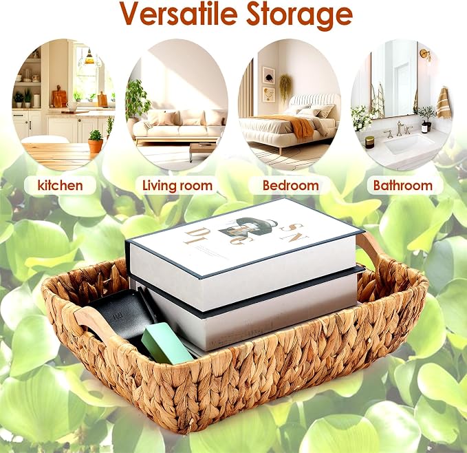 Wicker Baskets 2 Pack, Water Hyacinth Wicker Storage Basket - Image 8