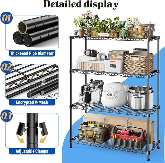 4- Shelf Metal Shelving Unit Adjustable Storage Shelves Heavy Duty Garage - Image 4