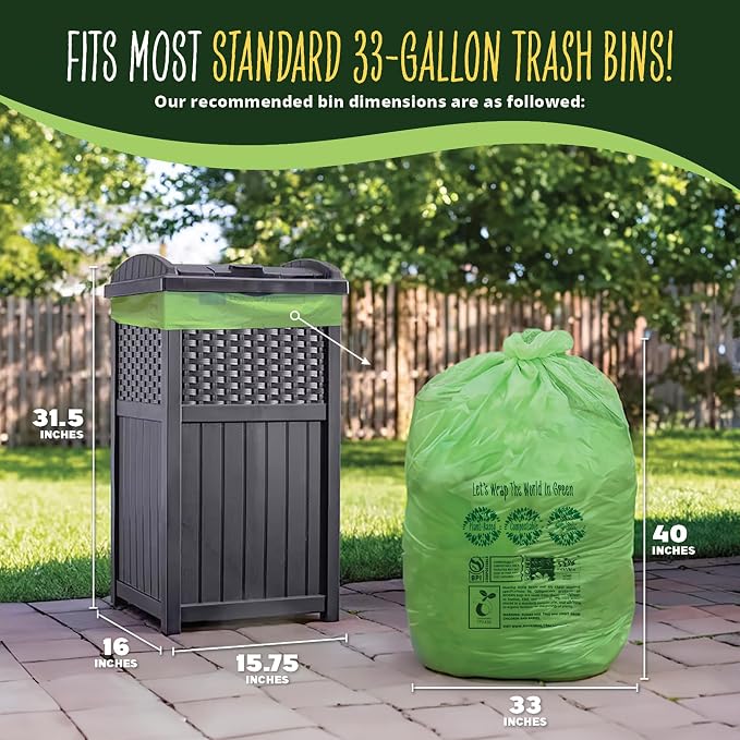 30-33 Gallon Compost Bags 30 Bags Yard Waste Bags Flat-Top Liners Compostable - Image 2