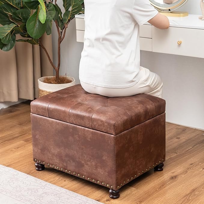 Joveco Leather Storage Ottoman, Foot Rest Stool - Image 4