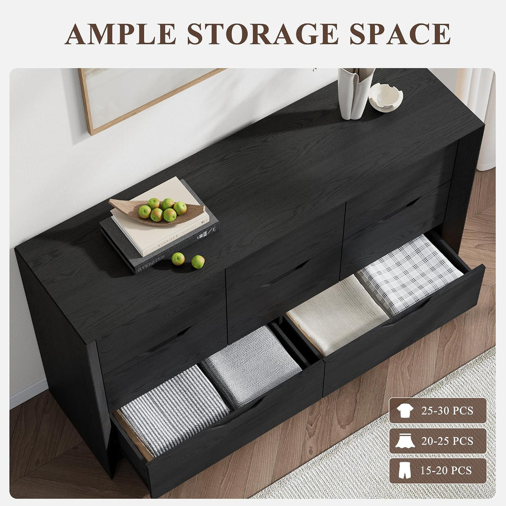 YANSNWO Black 8 Drawer Dresser for Bedroom, 55" Wide Chest of Drawers