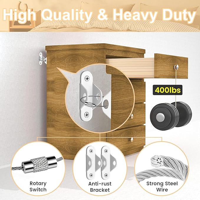 Furniture Anchors for Baby Proofing & Pet Protecting, Furniture Straps Anti Tip - Image 3