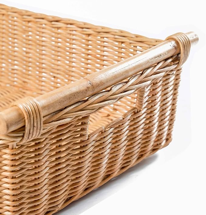 The Basket Lady Low Pole Handle Wicker Storage Basket, Extra Large, 21.5 in L x - Image 2