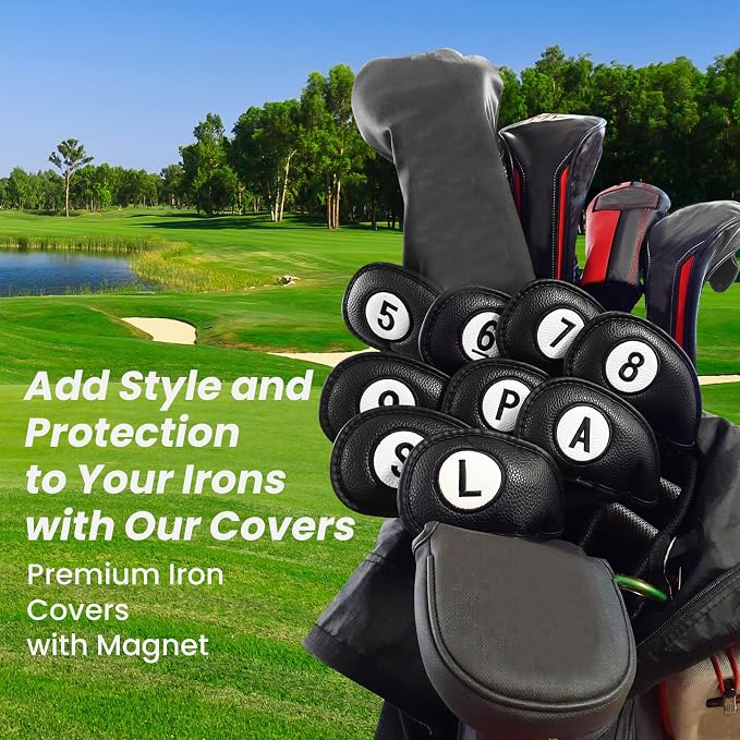 FINGER TEN Golf Club Covers for Irons Magnetic Value 11 Pack, Synthetic Leather - Image 7