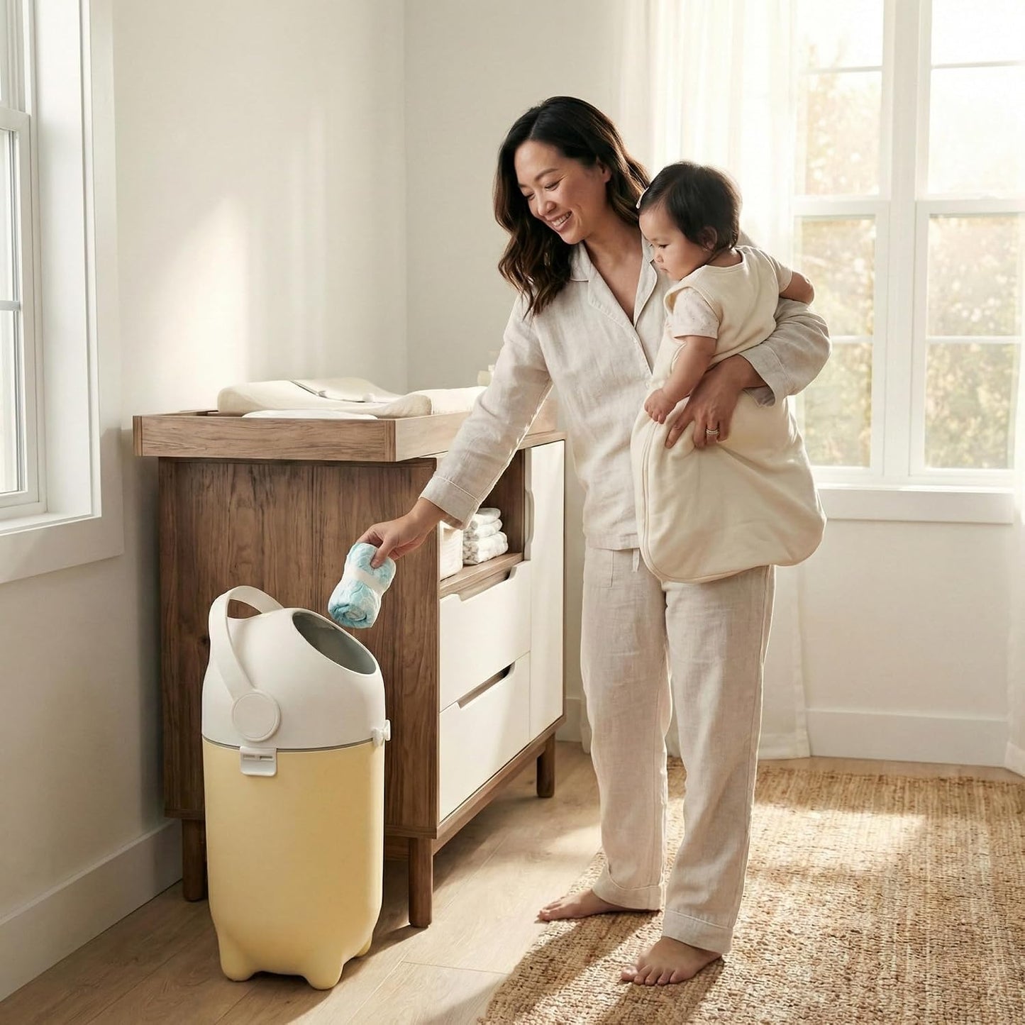 iTouchless 4 Gal Kids Room Wastebasket | Odor-Sealing Bin | Sand Almond | Rotating Ball Seal Traps Smells | Fits Any Standard Bag, No Refills Ever Needed | Flip-Up Handle Opens With A Single Hand