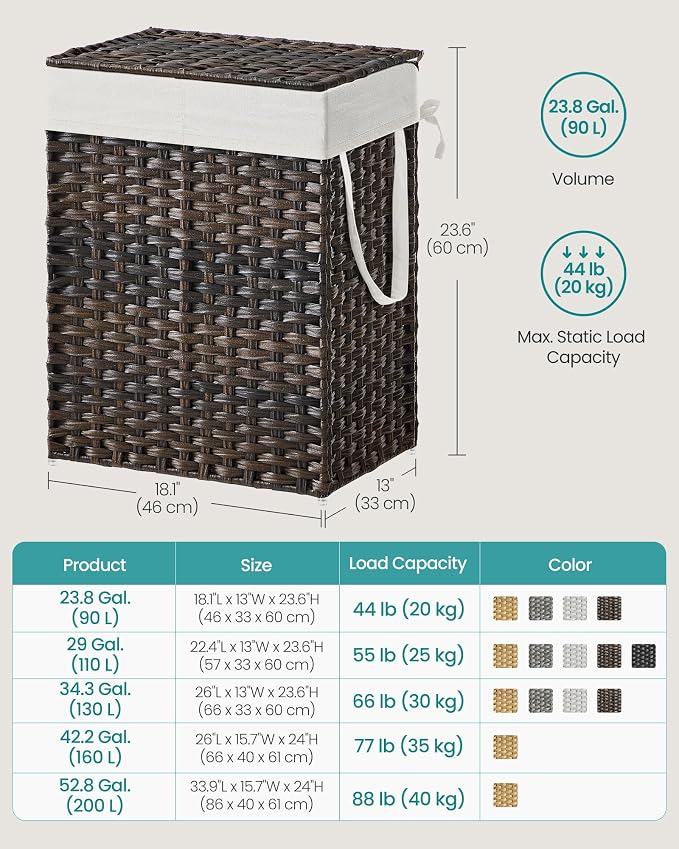 SONGMICS Laundry Hamper with Lid, 90L Clothes Hamper with 2 Removable Liner Bags - Image 6